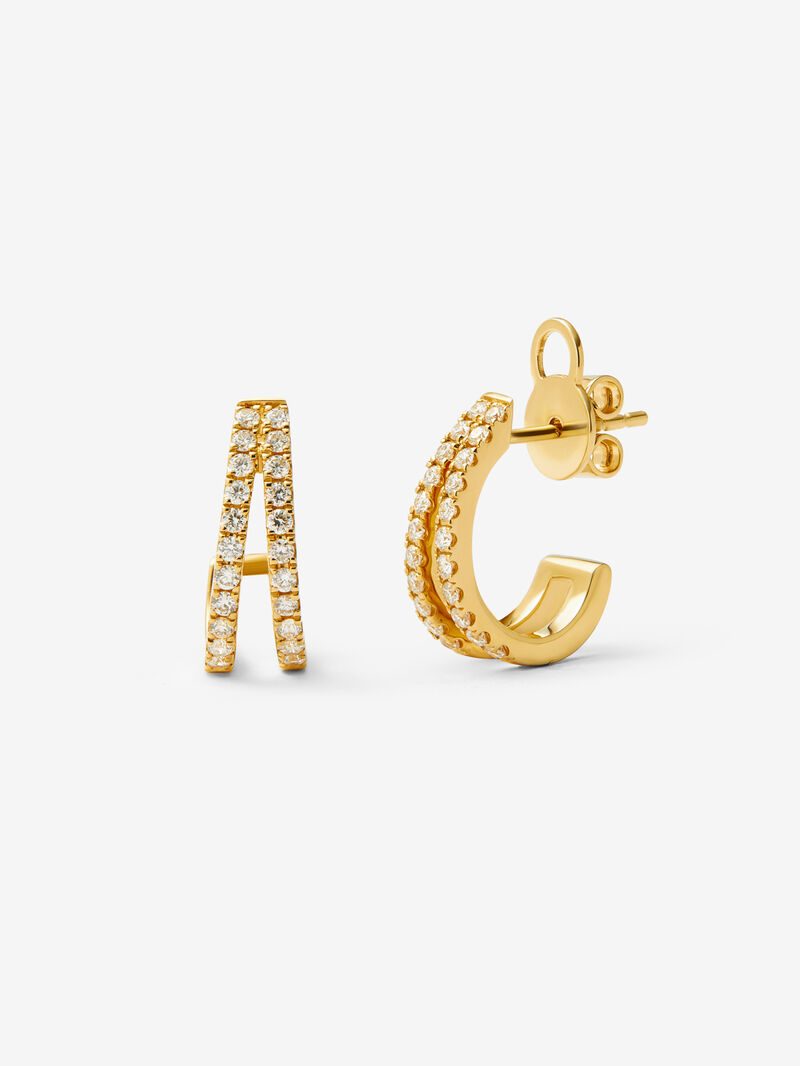 18K yellow gold double hoop earrings with 44 brilliant-cut diamonds image number 0