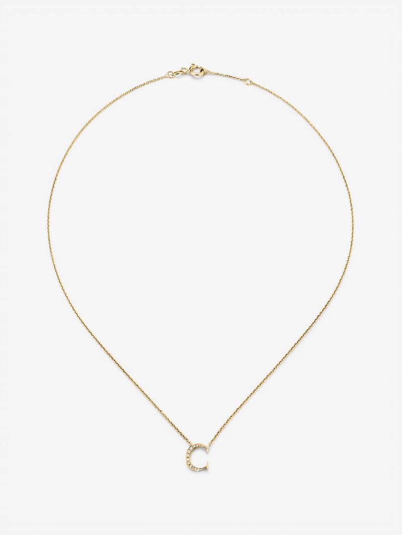 18K yellow gold pendant with letter C and 12 brilliant-cut diamonds with a total of 0.06 cts image number 1