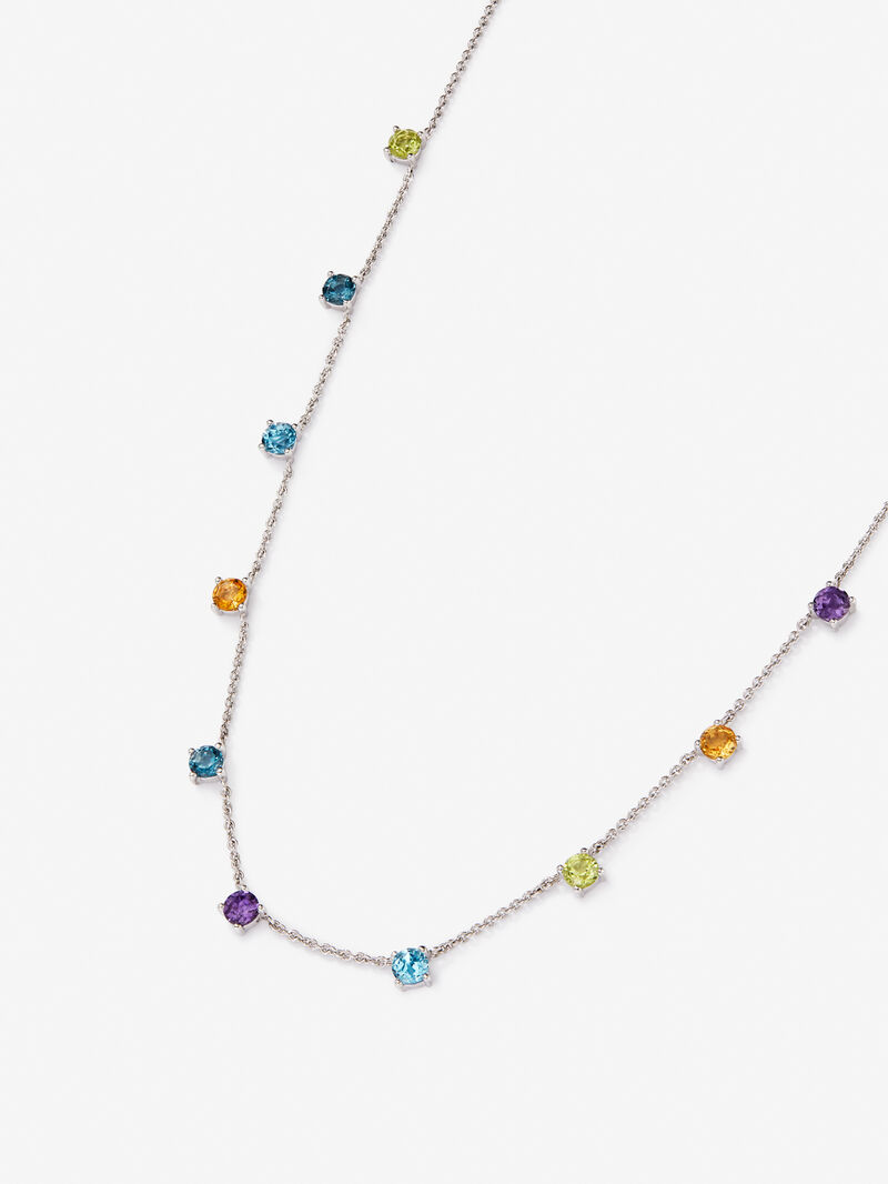 925 Silver chain pendant with small multicolor gems image number 2