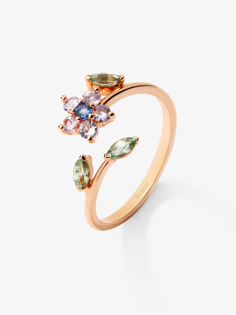 18K rose gold ring with 9 pink, green and blue sapphires in brilliant and marquise cut with a total of 0.55 cts image number 0