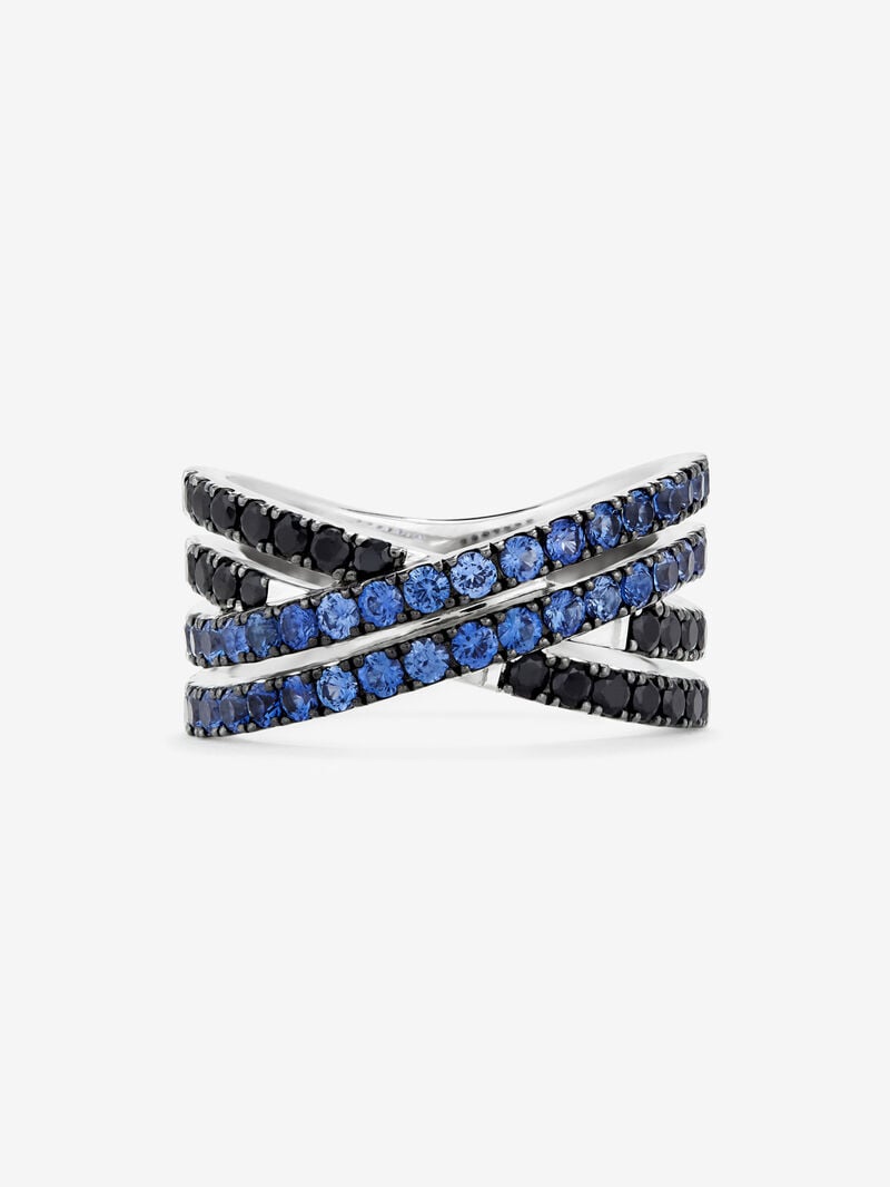 925 silver double arm cross ring with 36 brilliant-cut blue sapphires with a total of 1.26 cts and 22 black spinels with a total of 0.63 cts image number 2