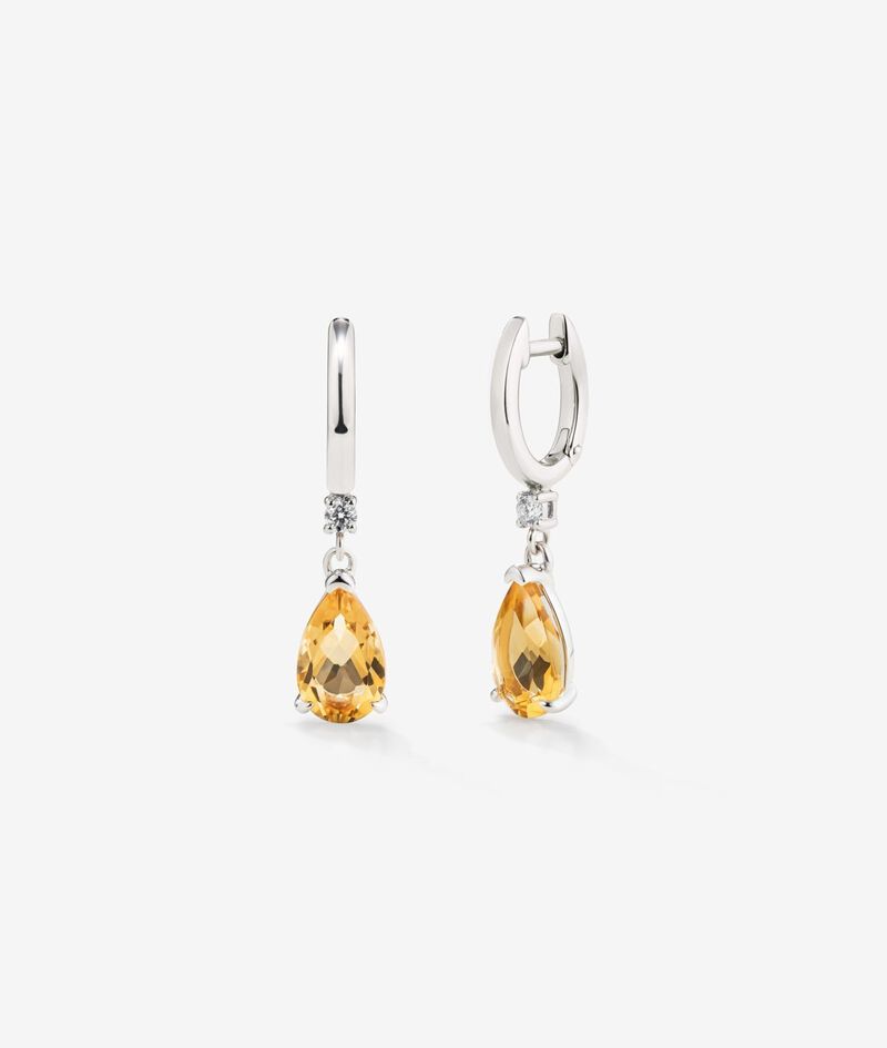 925 Silver hoop earrings with citrine and hanging diamond image number 0