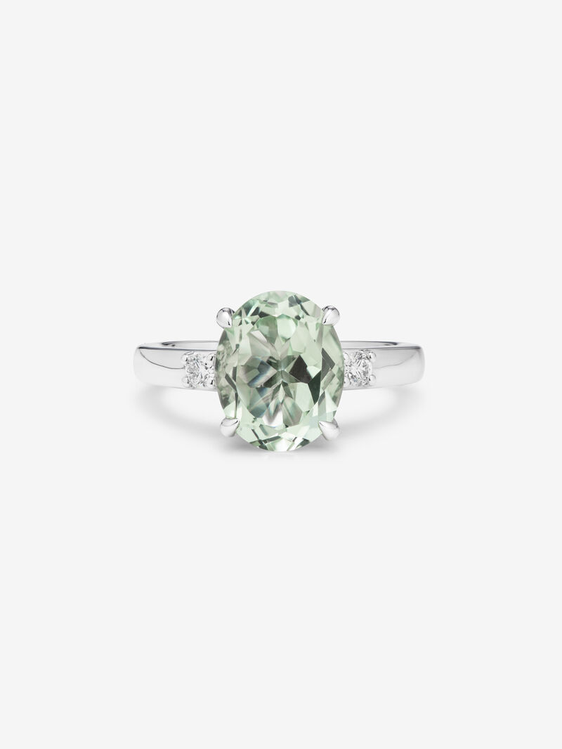 925 Silver trio ring with green amethyst and diamonds image number 2