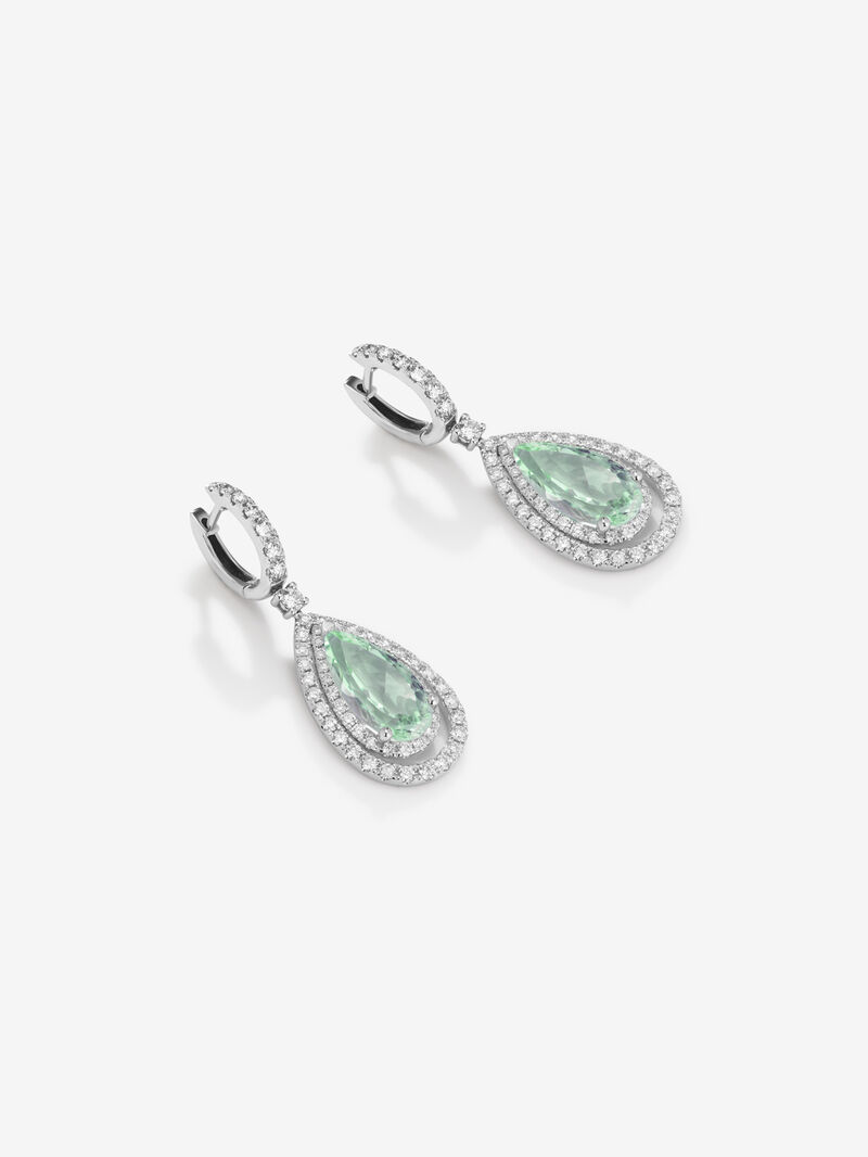 18K white gold earrings with 2 pear-cut green amethysts with a total of 5.91 cts and 120 brilliant-cut diamonds with a total of 1.53 cts image number 2