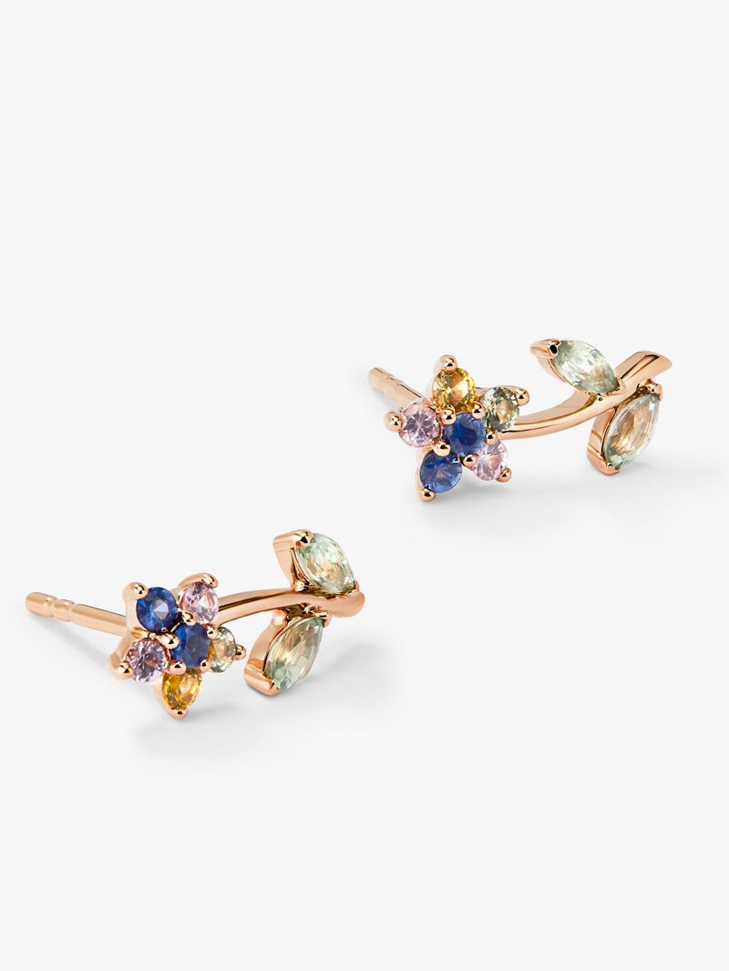 Pink gold earrings with multicolored sapphires image number 2