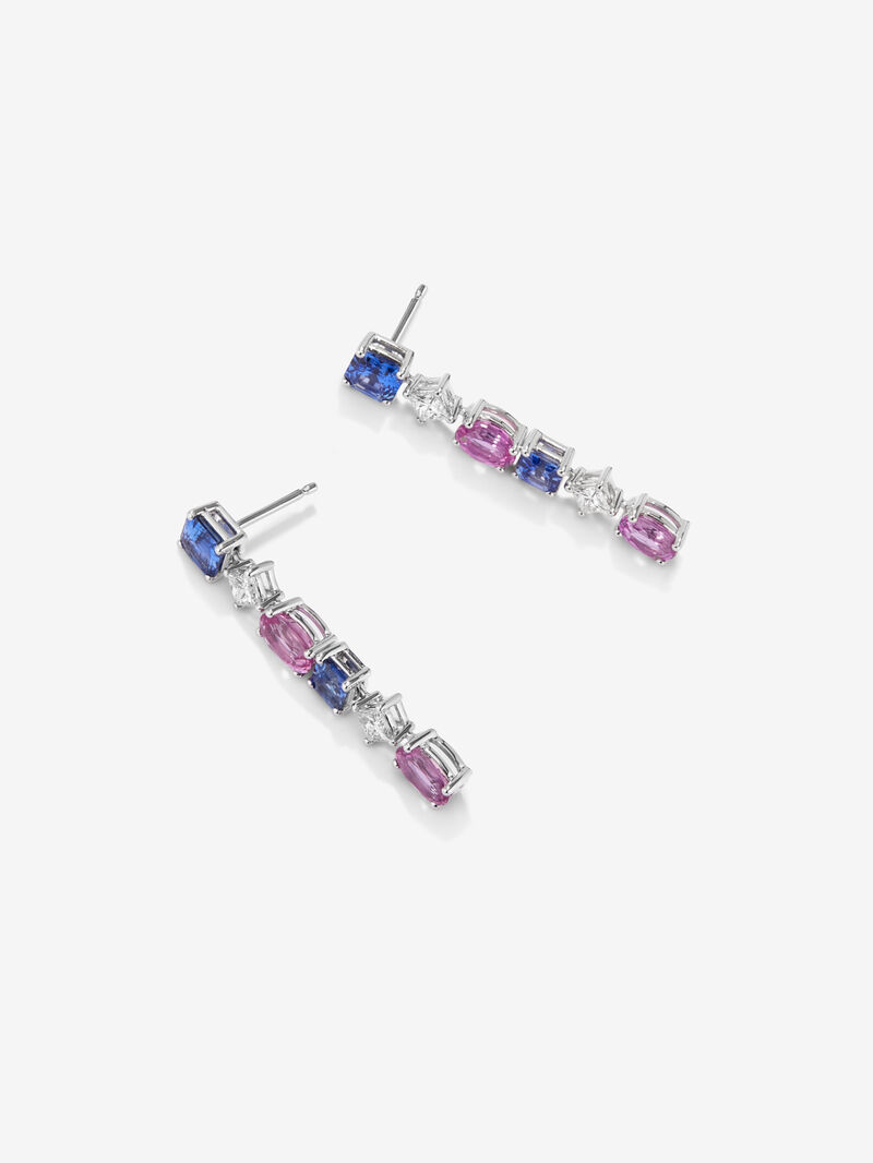 18K White Gold Gold Earrings with 2.19 CTS Blue Zafiros, Rosas Zafiros 2.96 CTS and 0.65 CTS White Diamonds image number 2