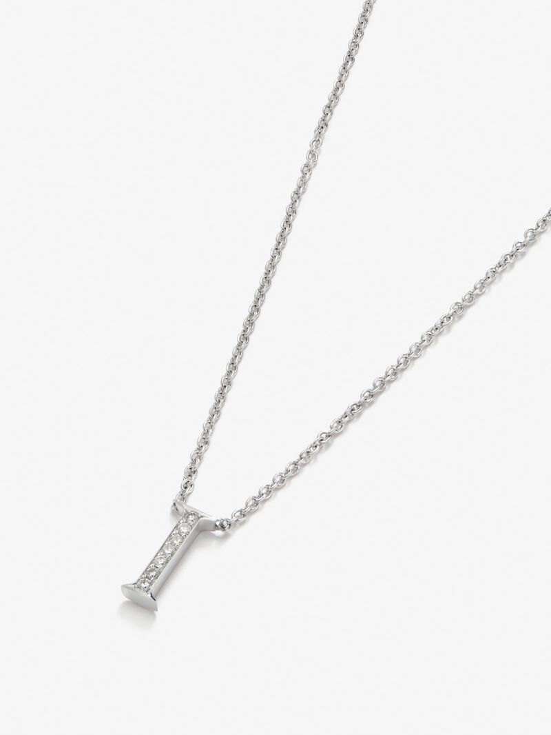 18K white gold pendant with letter I and 7 brilliant-cut diamonds with a total of 0.06 cts image number 1