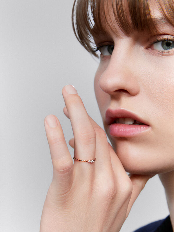 Anillo tresillo constelación Orión de oro rosa de 18kt con diamantes de 0,08cts, SO21062-ORD_V