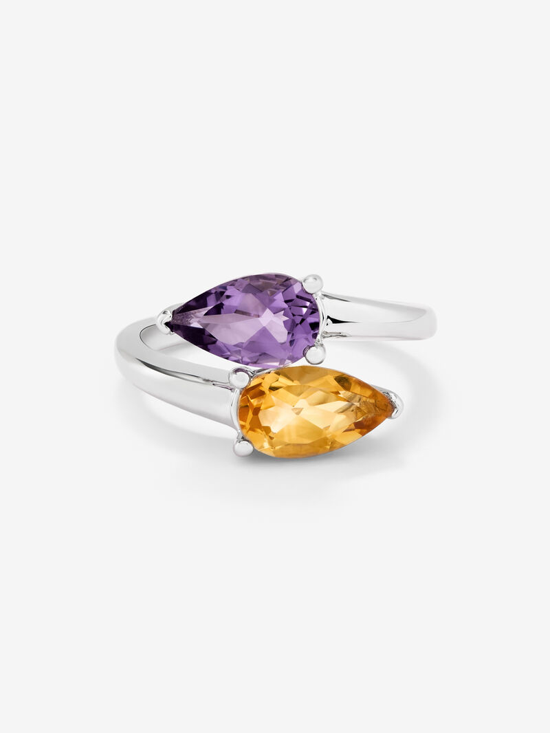 Tu and I of 925 silver ring with 1.32 cts citrine quartz and 1.28 cts purple amethyst image number 1