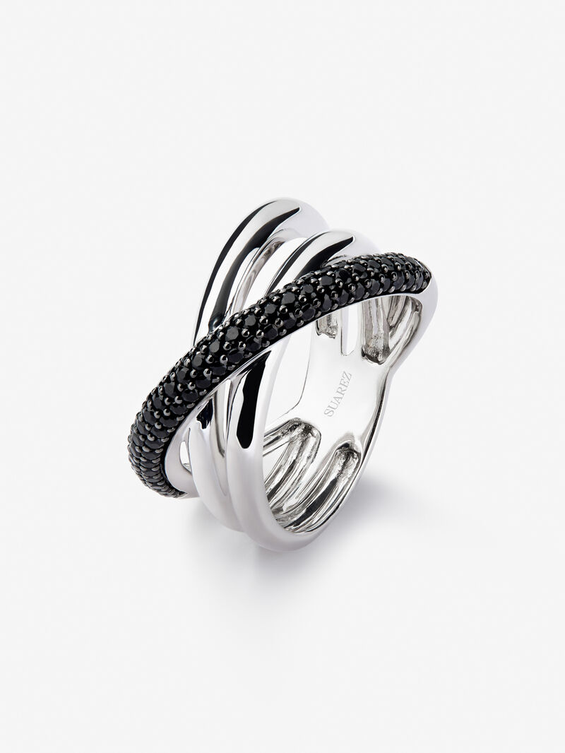 925 silver crossed multi-arm ring with brilliant-cut black spinels image number 0