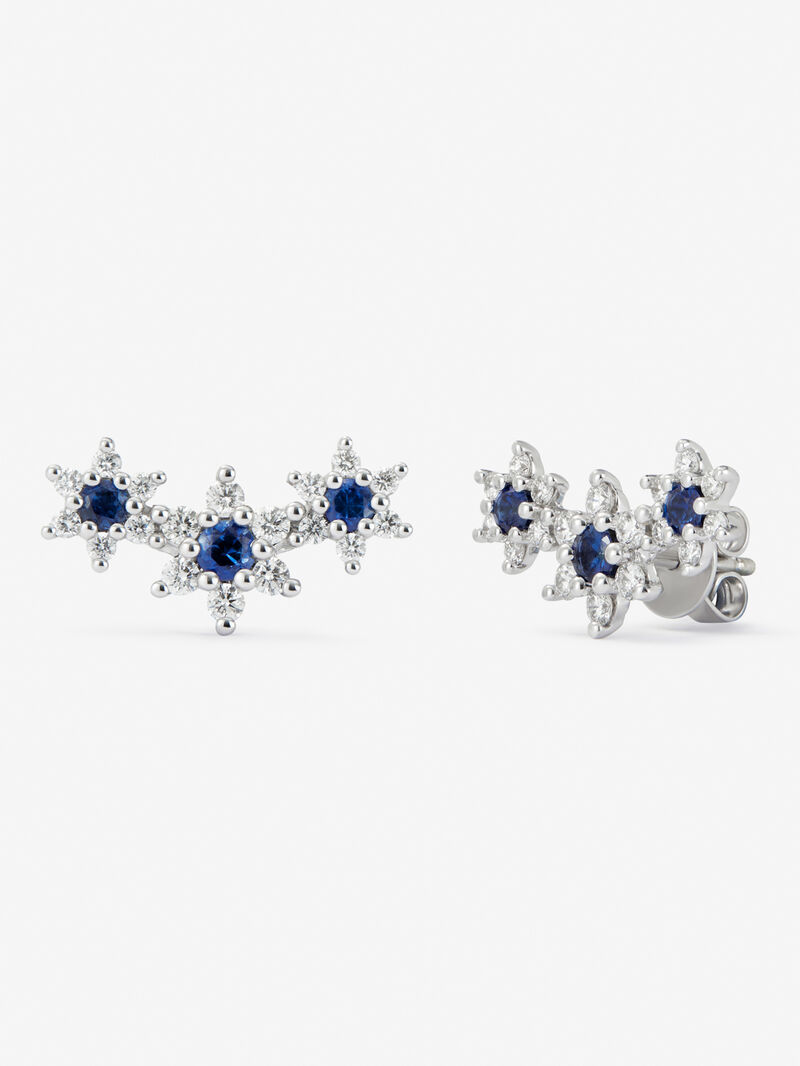 18K white gold climbing earrings with 0.75 ct brilliant-cut diamonds and 0.61 ct brilliant-cut blue sapphires image number 0