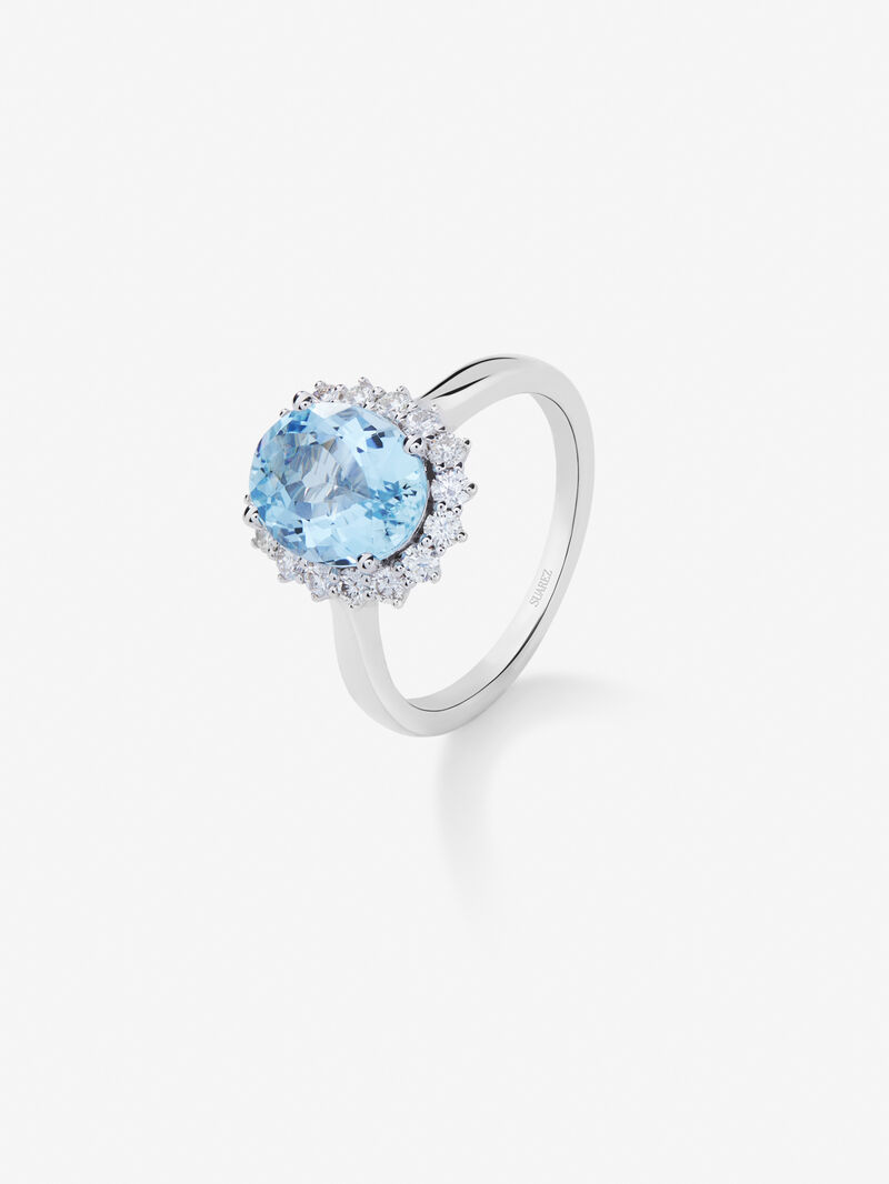 18K White Gold Ring with Aguamarine in 4.29 cts and white diamonds in a brilliant 0.77 cts image number 0