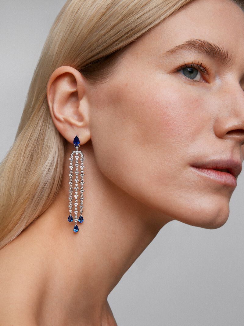 18K white gold earrings with Royal blue sapps in 5.61 cts and white diamonds in bright 3.44 cts diamonds image number 1