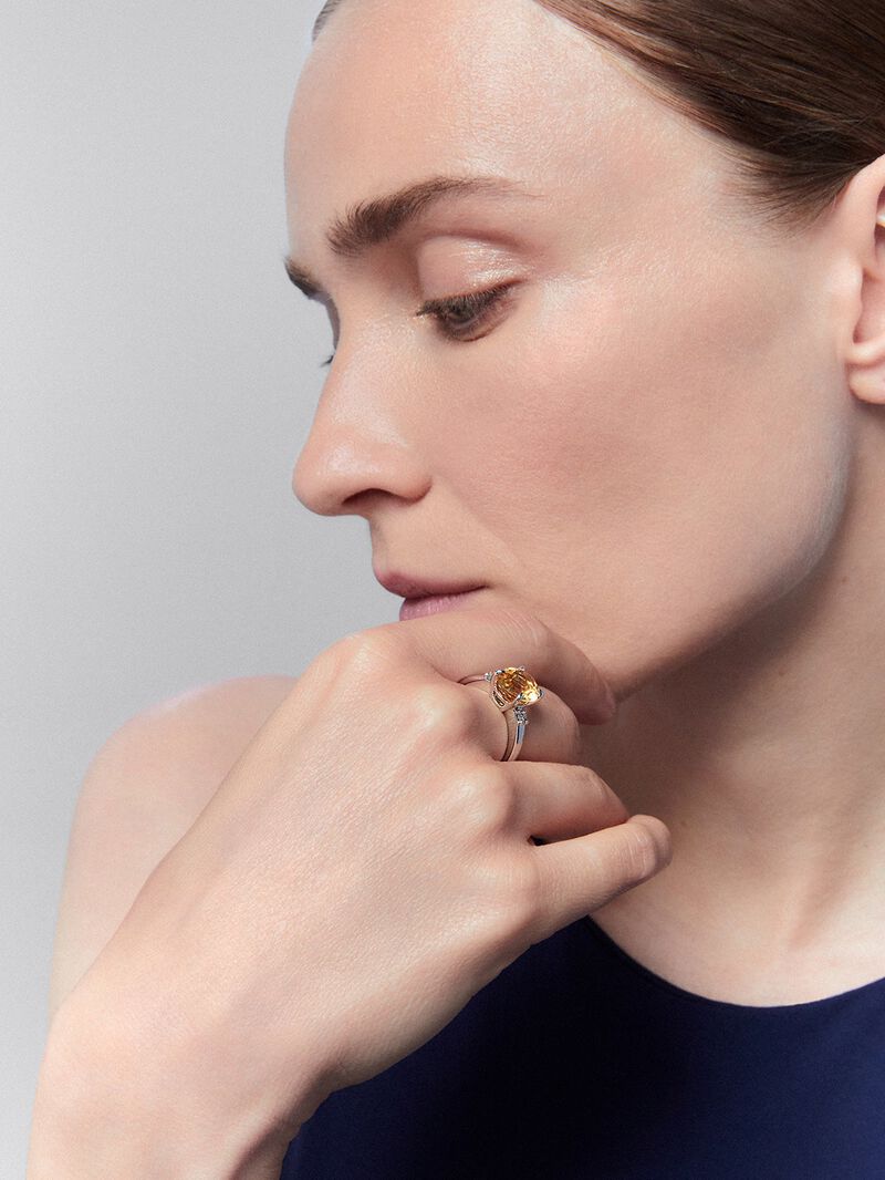 925 Silver triplet ring with citrine and diamonds. image number 3