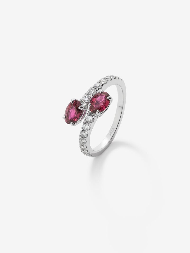 You and me 18K white gold ring with ruby and diamond. image number 0