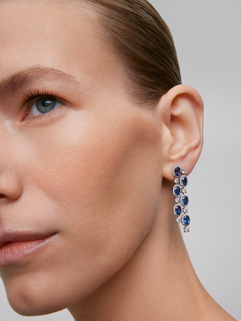 18K White Gold Earrings with diamonds and sapphires image number 3