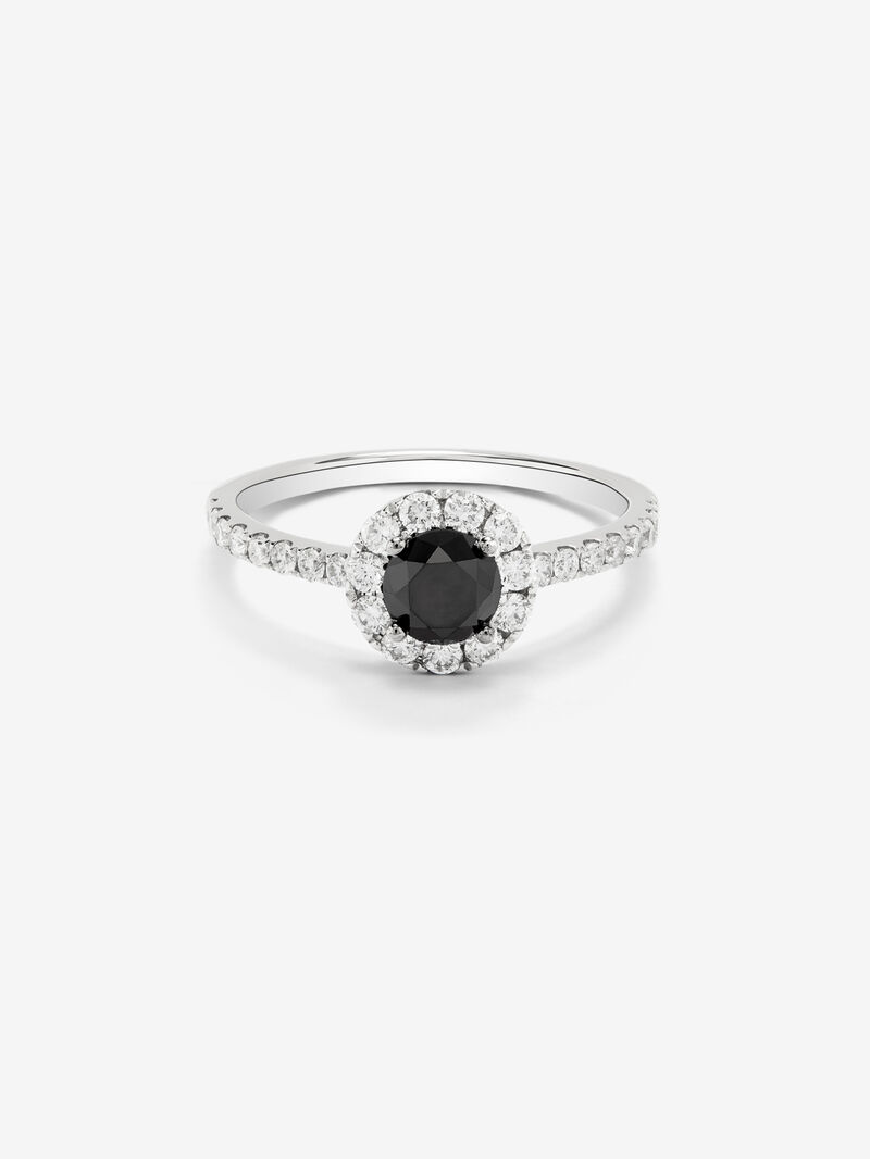 18K Gold Halo Ring with Black Diamond and White Diamond image number 2
