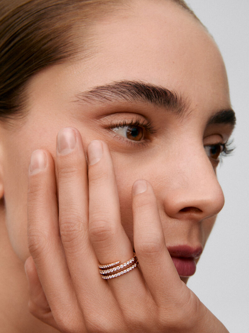 18K rose gold triple ring with 55 brilliant-cut diamonds with a total of 0.68 cts image number 3