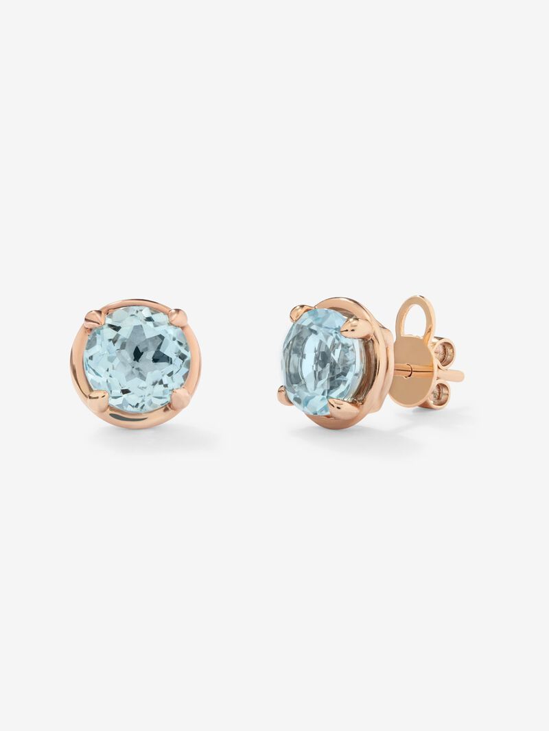 18K pink gold button earrings with Sky blue tod image number 0