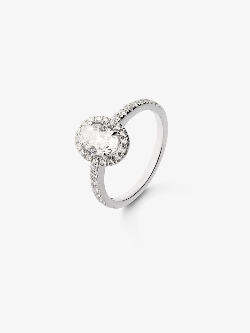 18K White Gold Ring with Oval White Diamonds of 1.01 CTS and Bright 0.35 CTS image number 0