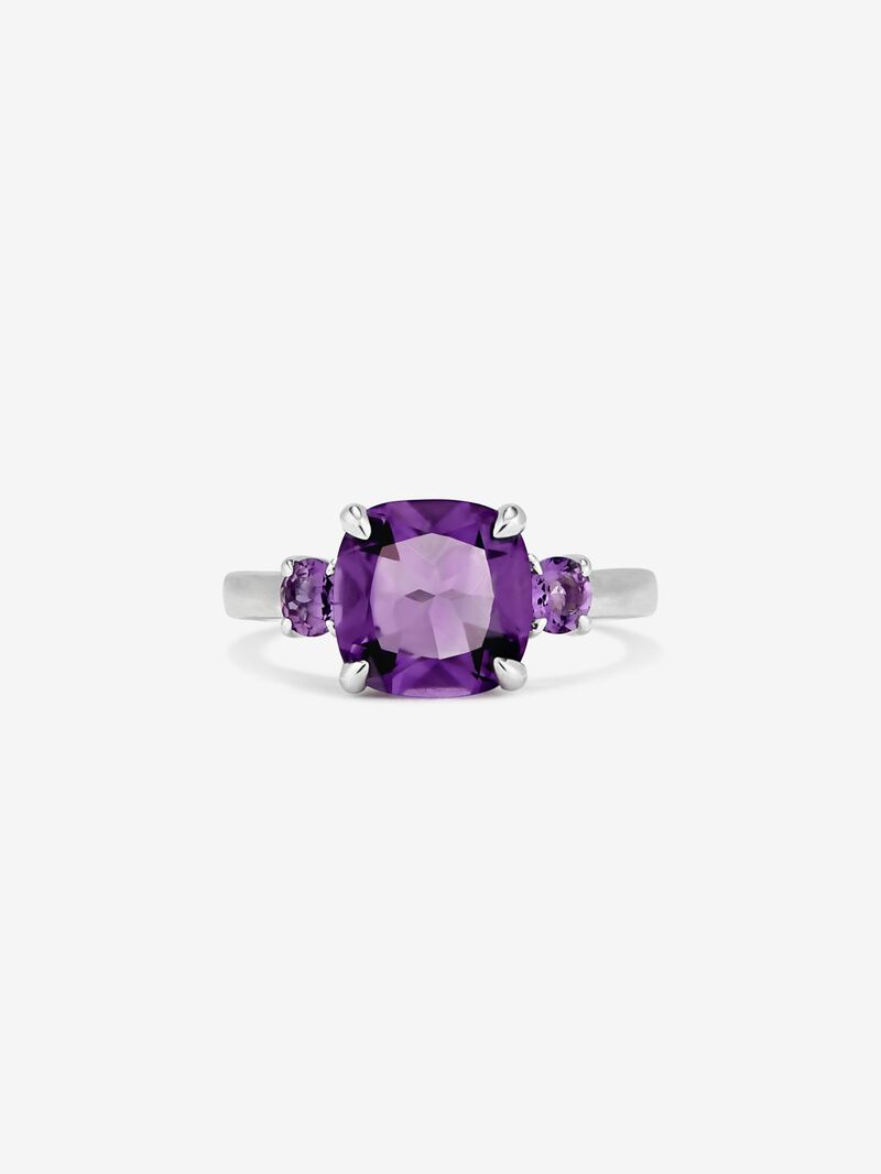 925 silver triplet ring with a cushion-cut purple amethyst and 2 brilliant-cut purple amethysts image number 2