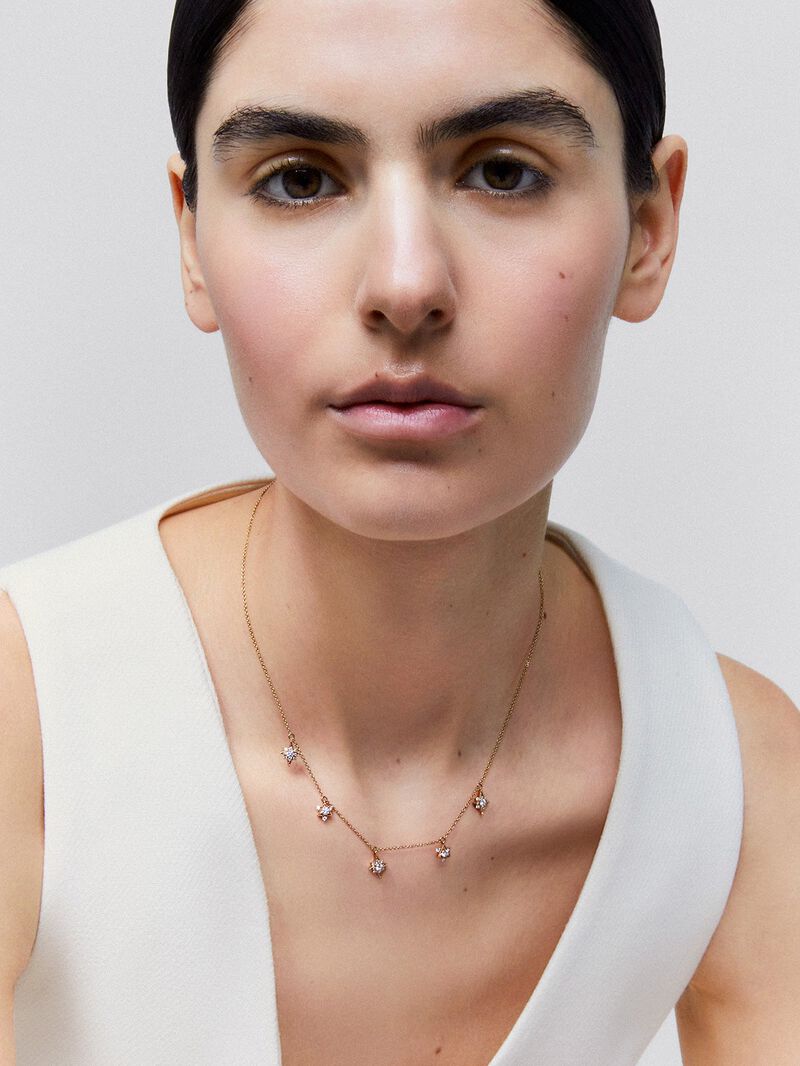18K Rose Gold Choker Necklace with Diamond Stars. image number 3