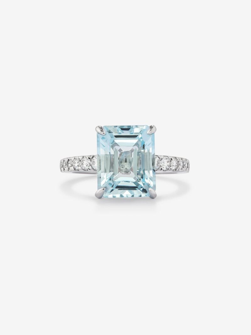 18K White Gold Solitary Ring with Topacio and Diamond image number 2