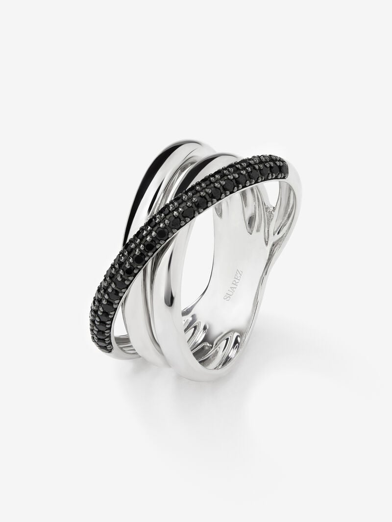 925 silver crossed multi-arm ring with brilliant-cut black spinels image number 0