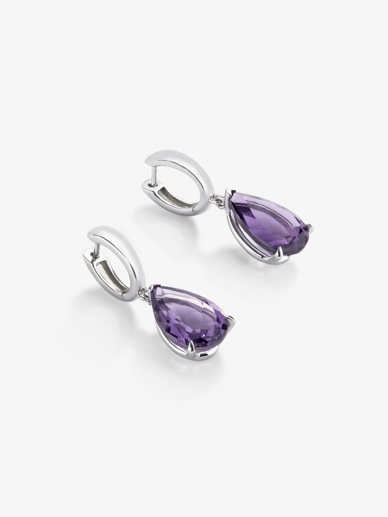 925 silver hoop earrings with 2 pear-cut purple amethysts image number 2