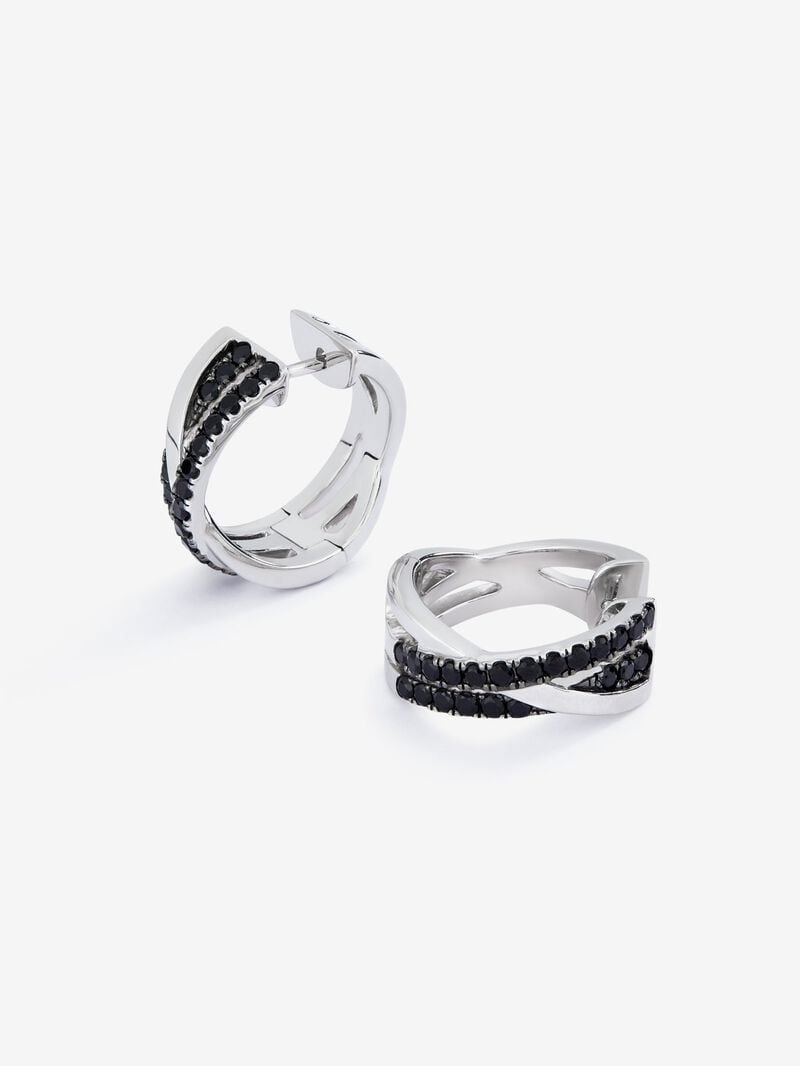 Double crossed hoop earrings made of 925 silver with spinels. image number 2