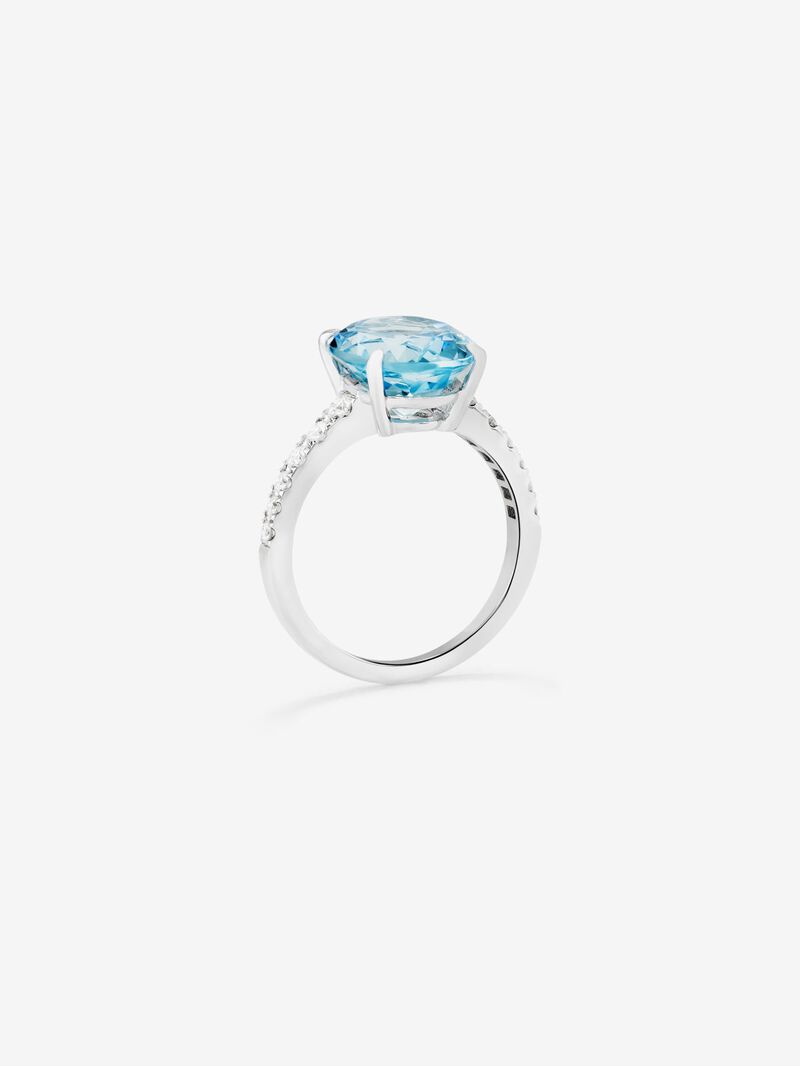 18K White Gold Solitary Ring with Topacio and Diamond image number 4