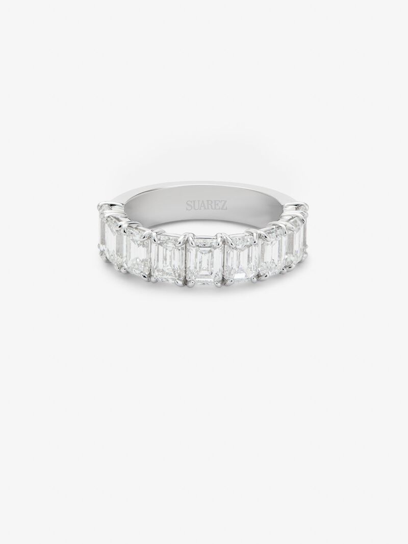18K white gold half-round wedding ring with 9 emerald-cut diamonds with a total of 3.81 cts image number 2