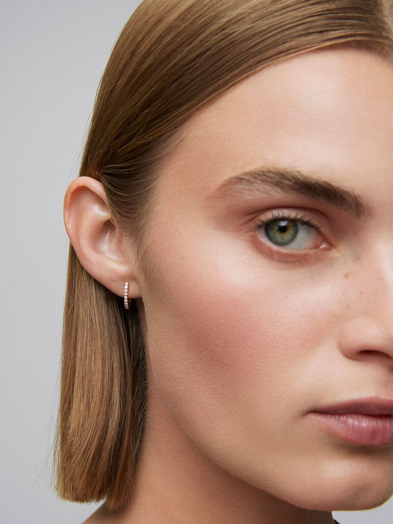 18K Rose Gold Hoop Earrings with Diamonds image number 1