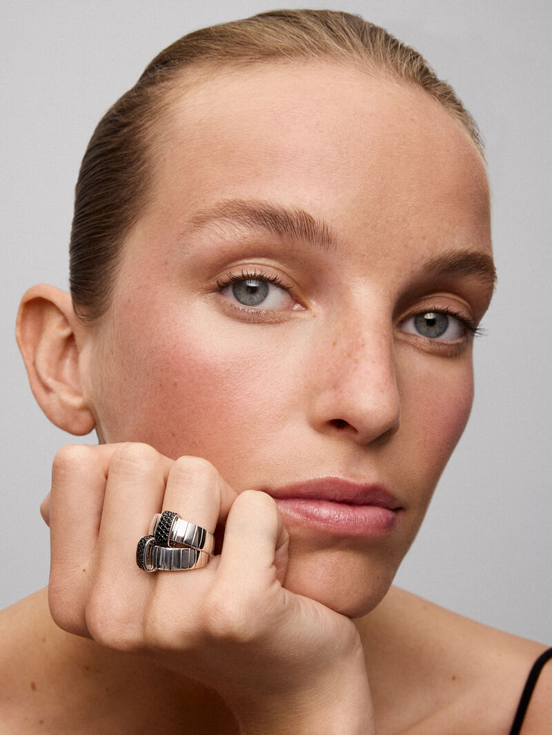 925 Silver wide double ring with spinels image number 0