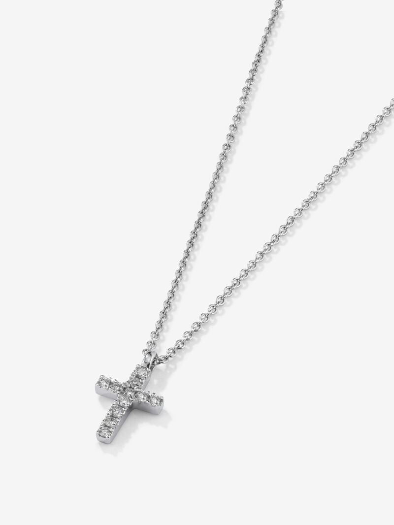 18K white gold cross pendant chain with diamonds. image number 2