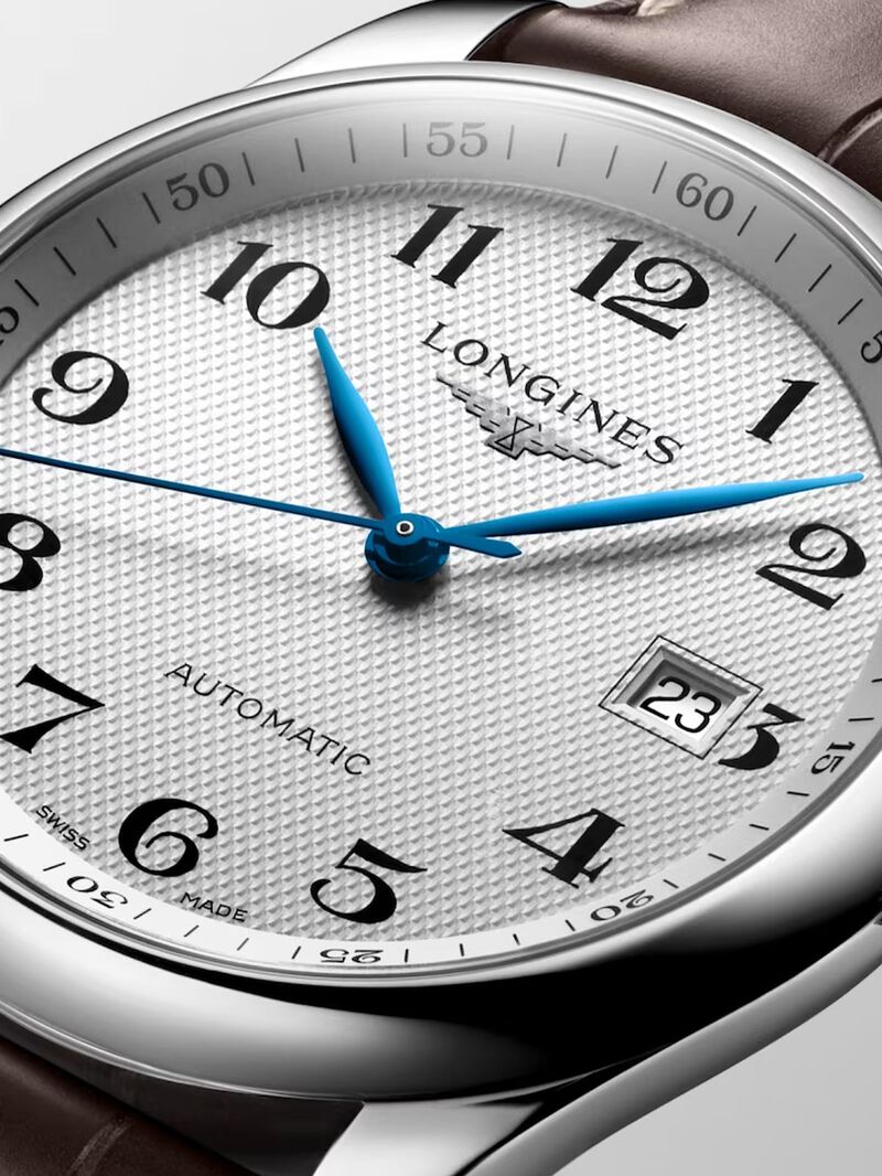 Longines Master stainless steel watch with brown alligator leather strap, sapphire crystal and automatic movement image number 6