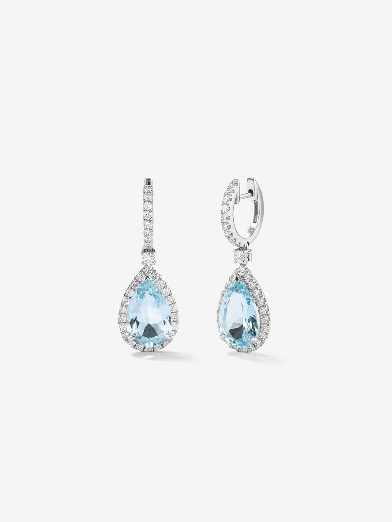 18K white gold earrings with 2 pear-cut aquamarines with a total of 2.05 cts and 56 brilliant-cut diamonds with a total of 0.68 cts image number 0