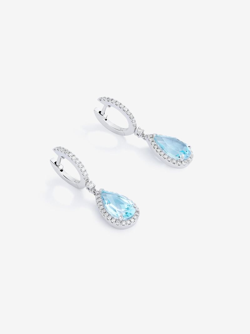 18K white gold hoop earrings with topaz and diamond pendant image number 2