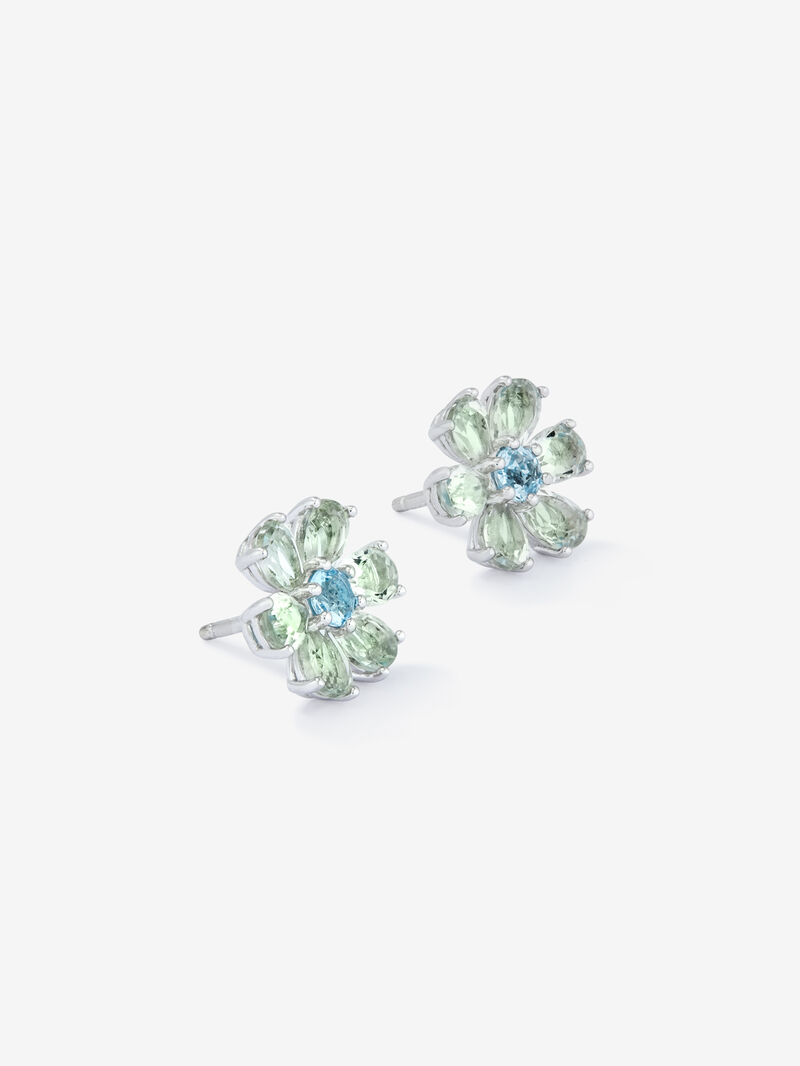 925 Silver flower earrings with topaz and green amethyst image number 2