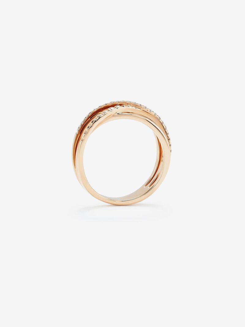 18K Rose Gold Triple Band Crossed Ring with Diamonds image number 4