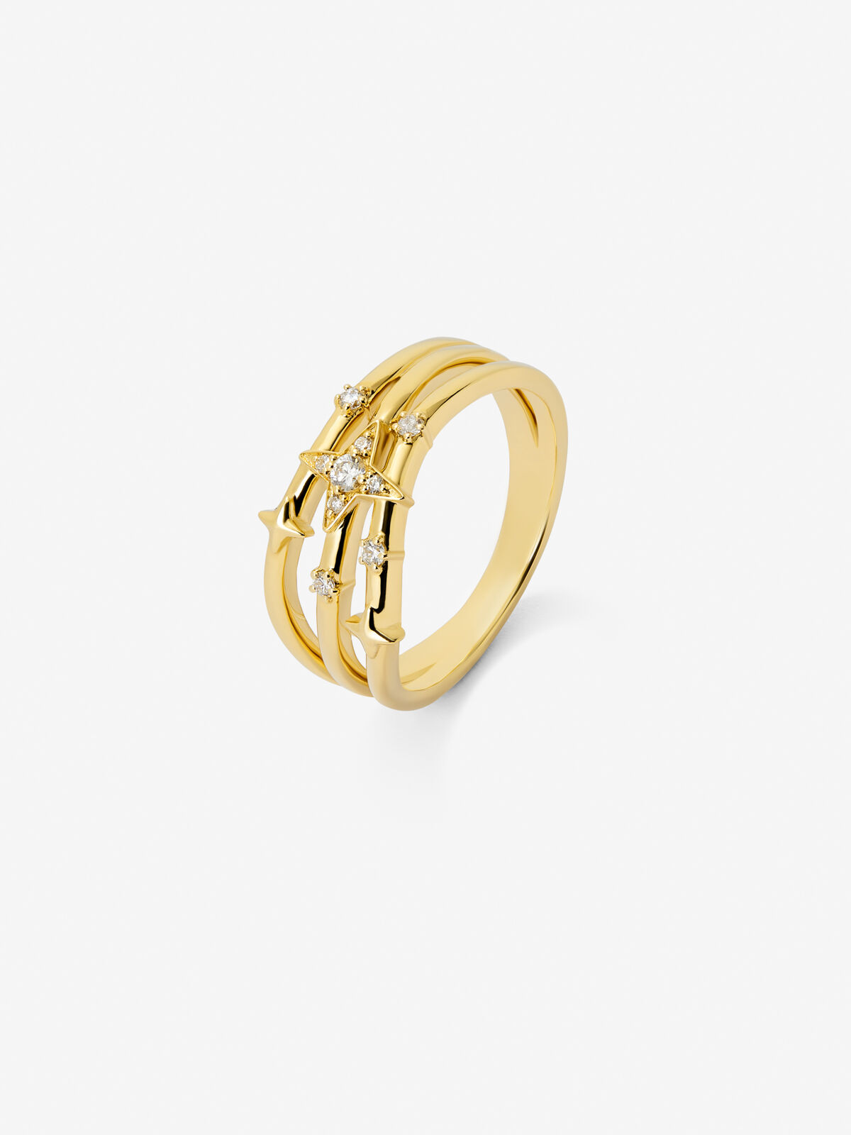 18K yellow gold multi arm ring with 9 brilliant cut diamonds with a total of 0.08 cts Suarez
