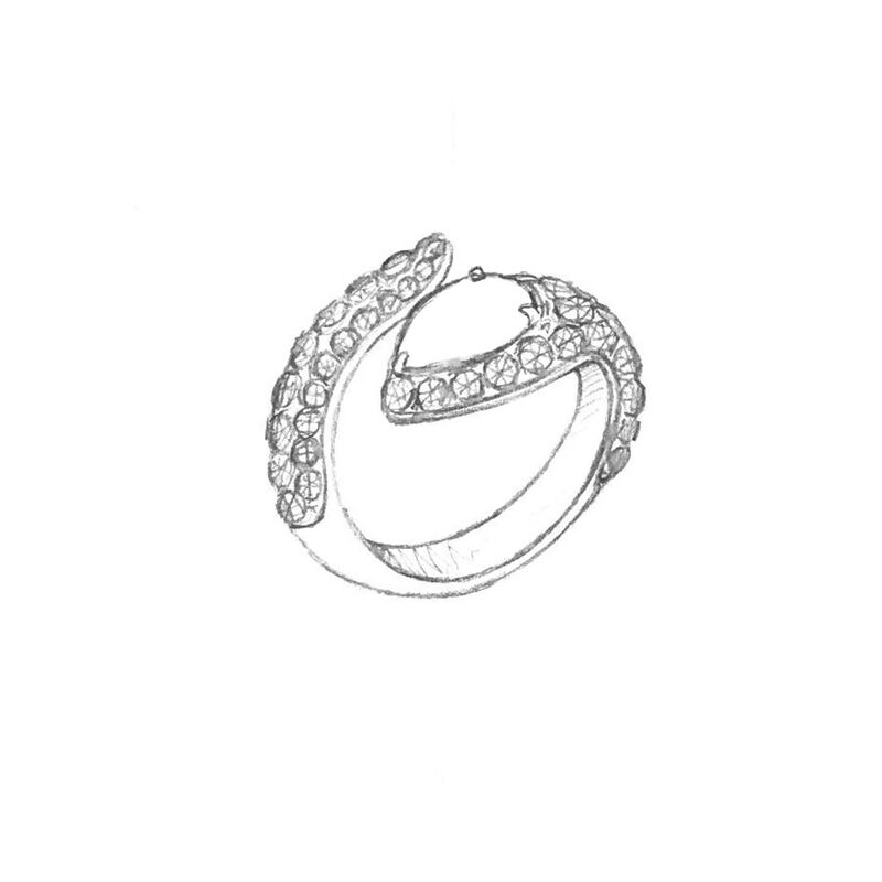 Anillo serpiente de oro blanco de 18kt con esmeralda talla pera de 1ct y diamantes, SO22074-OBOADESM_V
