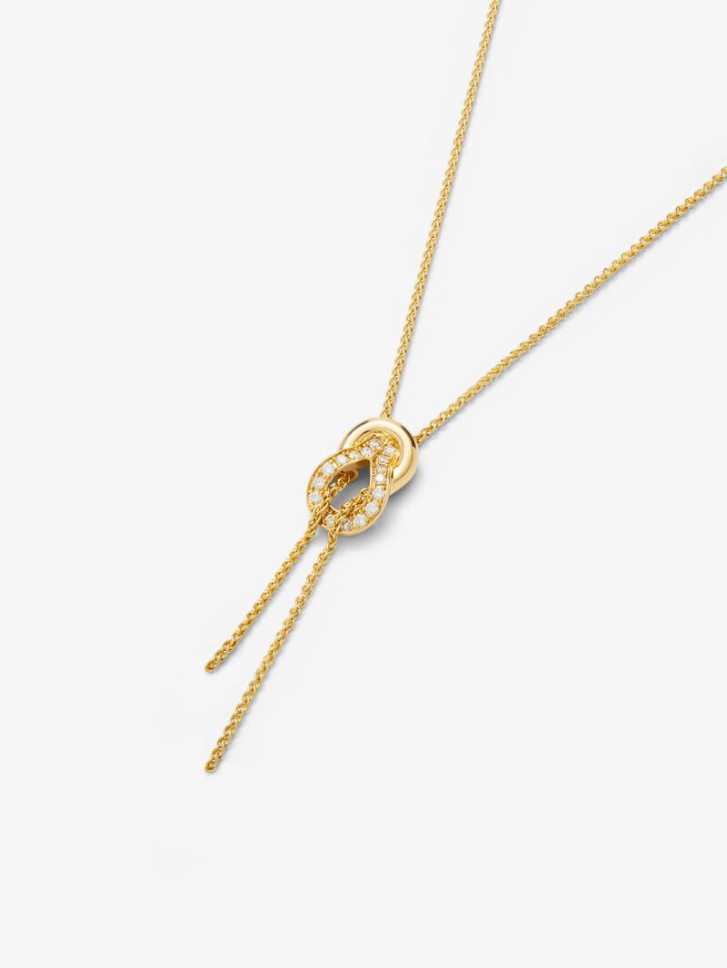 18K yellow gold pendant with 26 brilliant-cut diamonds with a total of 0.16 cts and a knot shape image number 2
