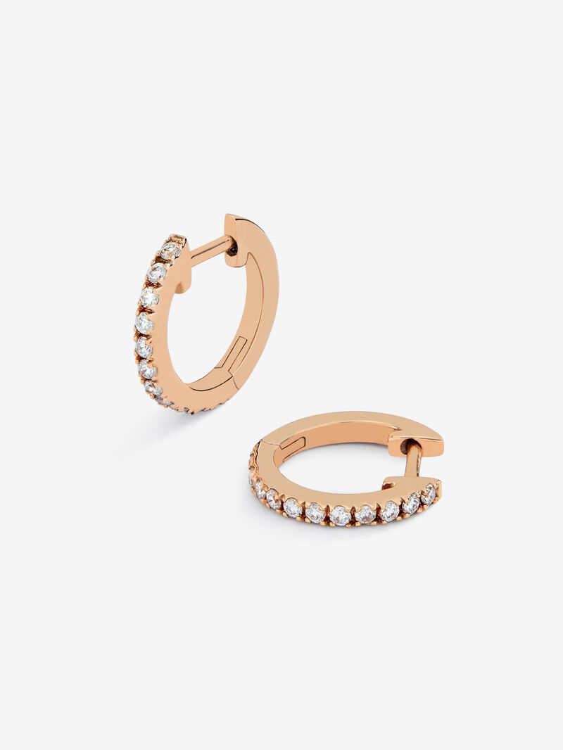 18K rose gold small hoop earrings with diamonds image number 2