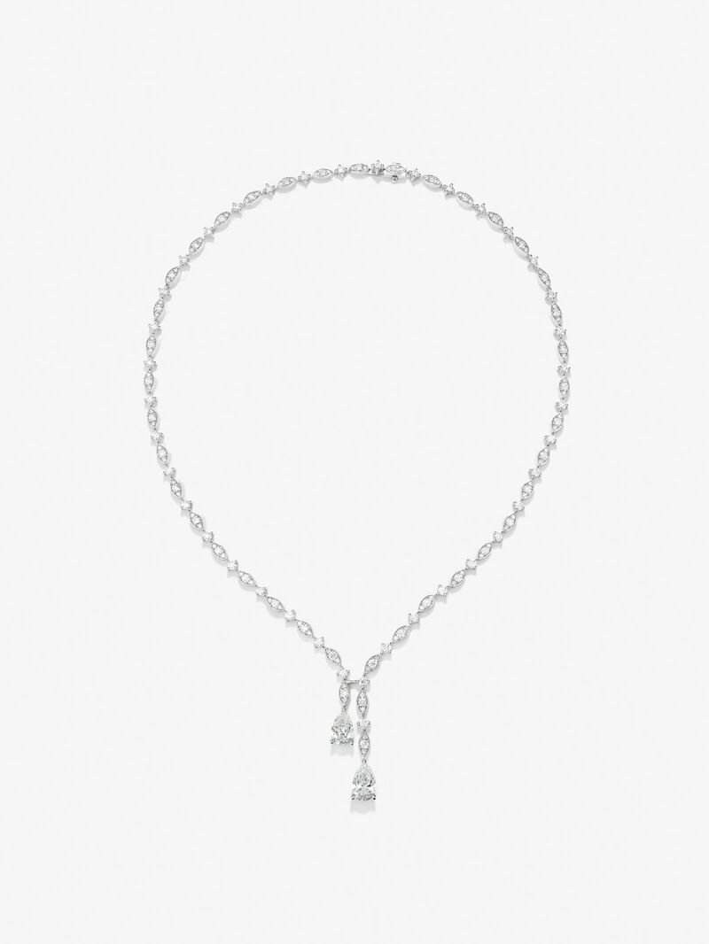 18K white gold necklace with white pear diamonds of 3.51 cts and white diamonds in bright size 6.32cts image number 2