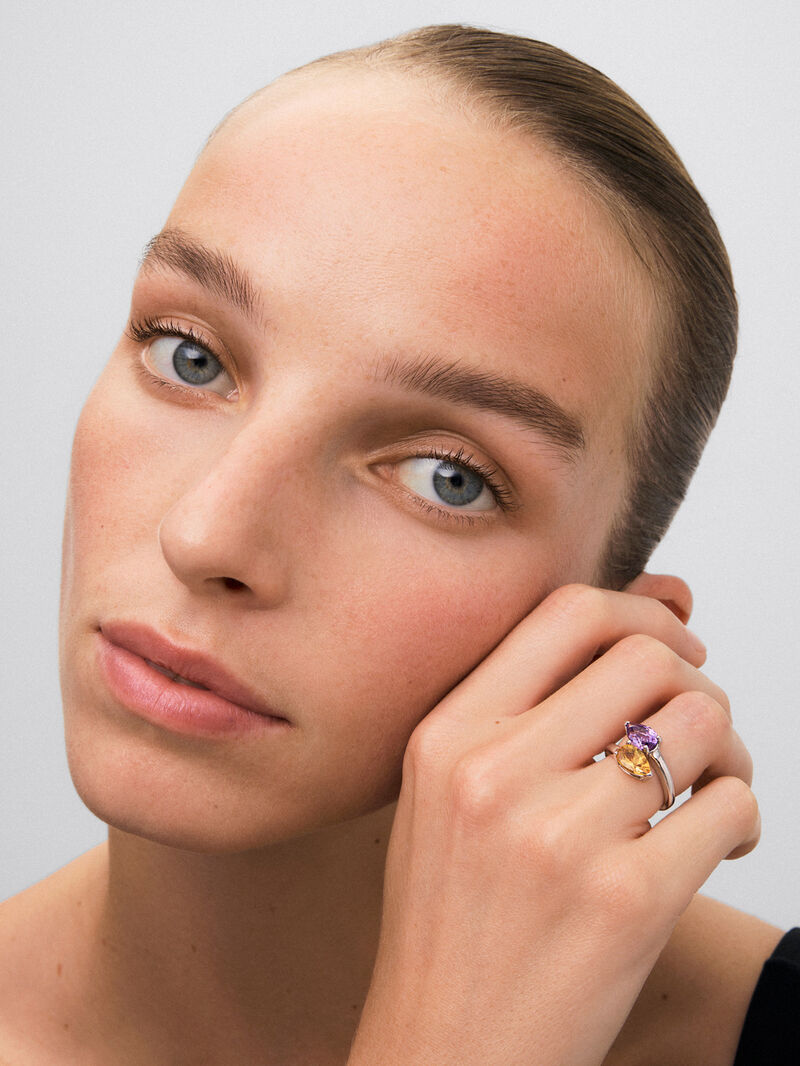 Tu and I of 925 silver ring with 1.32 cts citrine quartz and 1.28 cts purple amethyst image number 4
