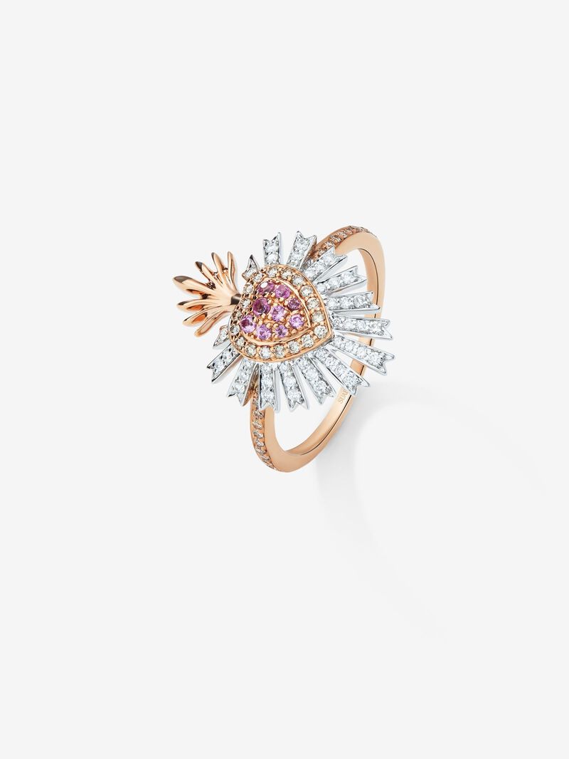 18K pink and white gold ring with 9 brilliant-cut pink sapphires with a total of 0.1 cts, 46 brilliant-cut diamonds with a total of 0.17 cts and 40 brilliant-cut brown diamonds with a total of 0. 17 cts image number 1