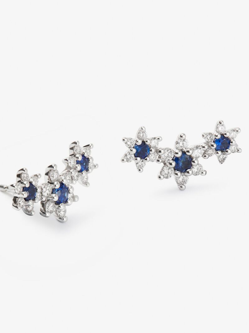 18K white gold climbing earrings with 0.75 ct brilliant-cut diamonds and 0.61 ct brilliant-cut blue sapphires image number 2