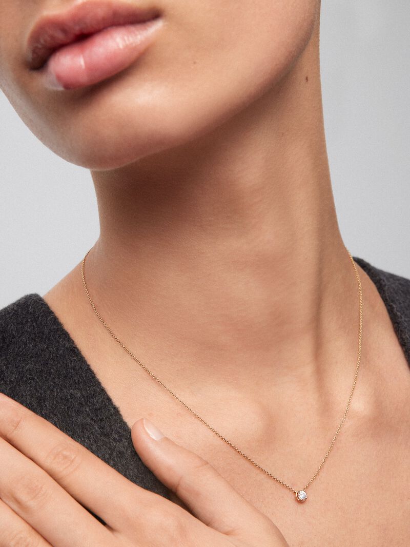 18K rose gold chain pendant with solitary diamond image number 1