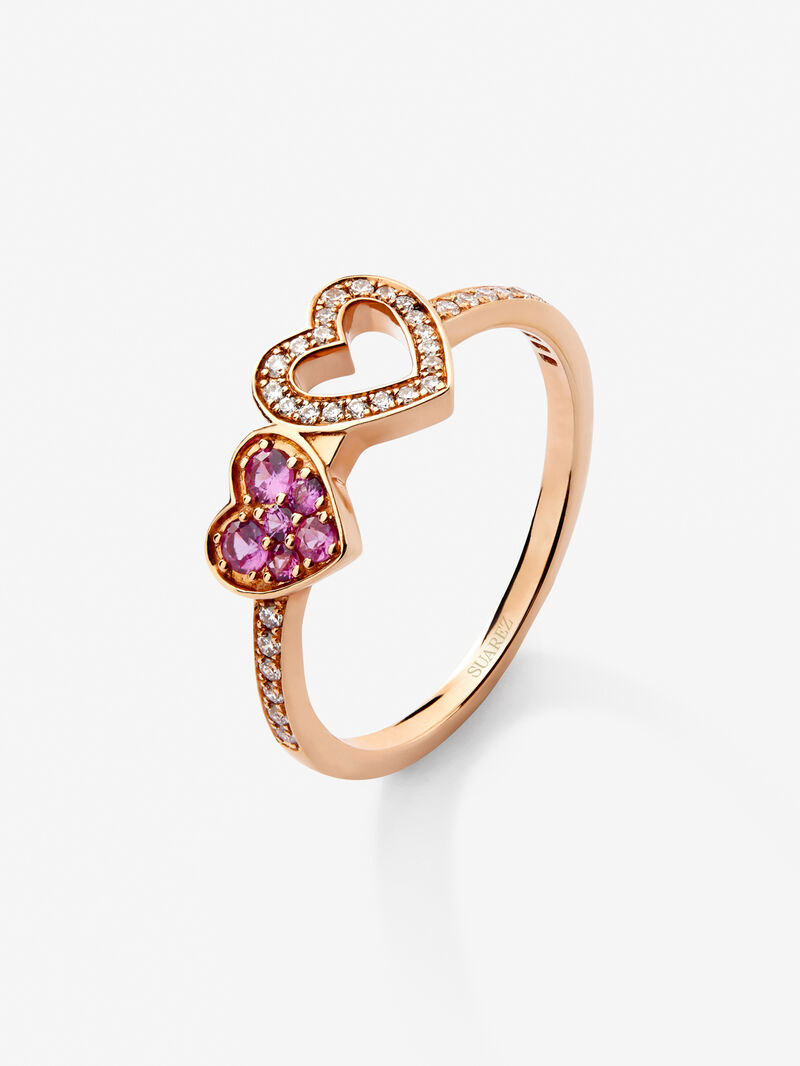 18kt rose gold ring of hearts with diamonds and pink sapphires image number 0